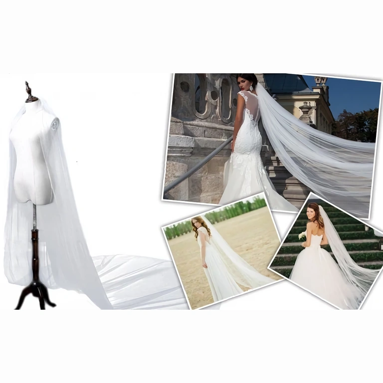 Princese stila līgavas plīvurs Garš balts plīvurs, piešķir eleganci un noslēpumu līgavas tēlam