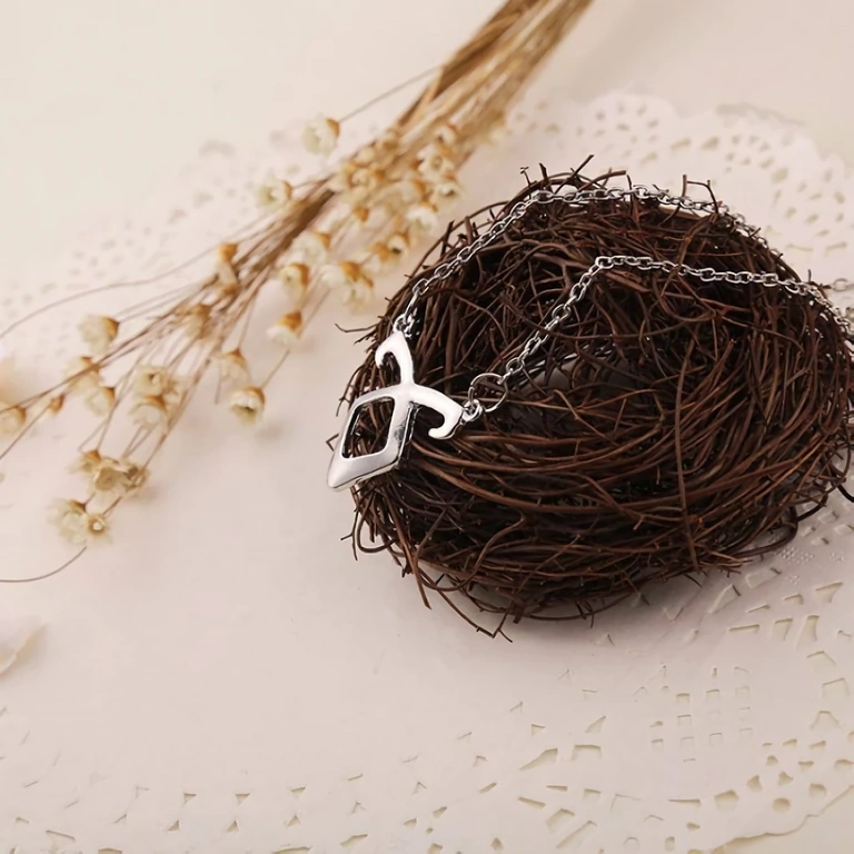 Rūnas ķēdīte – City of Bones, sudraba krāsa Rune medaljons ar eņģeļa simbolu, no filmas City of Bones