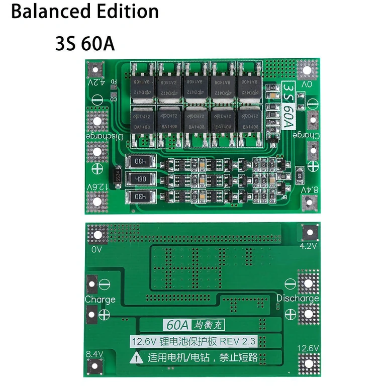 BMS ar 10 MOSFET, maksimālā strāva 60A, inteliģenta balansēšana