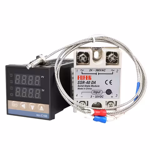 Digitālais temperatūras termostata kontrolieris 220V 0–400°C ar SSR 40A releju REX C100