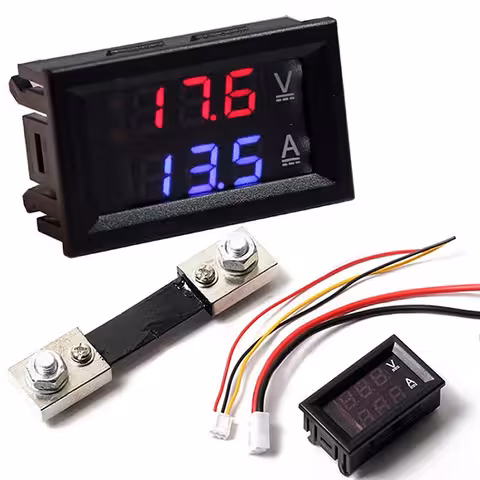 Digitālais voltampērmetrs 0–100V 100A ar iekļautu šuntu – LED displejs DC strāvas mērīšanai auto panelī