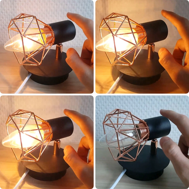 Shēma, kas rāda regulēšanas ciklu: OFF → ON → BRIGHTER → MAX → OFF