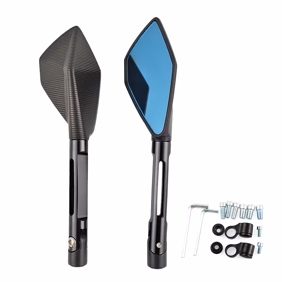 Komplekts 2 universāli motociklu spoguļi ar pilnu montāžas sistēmu