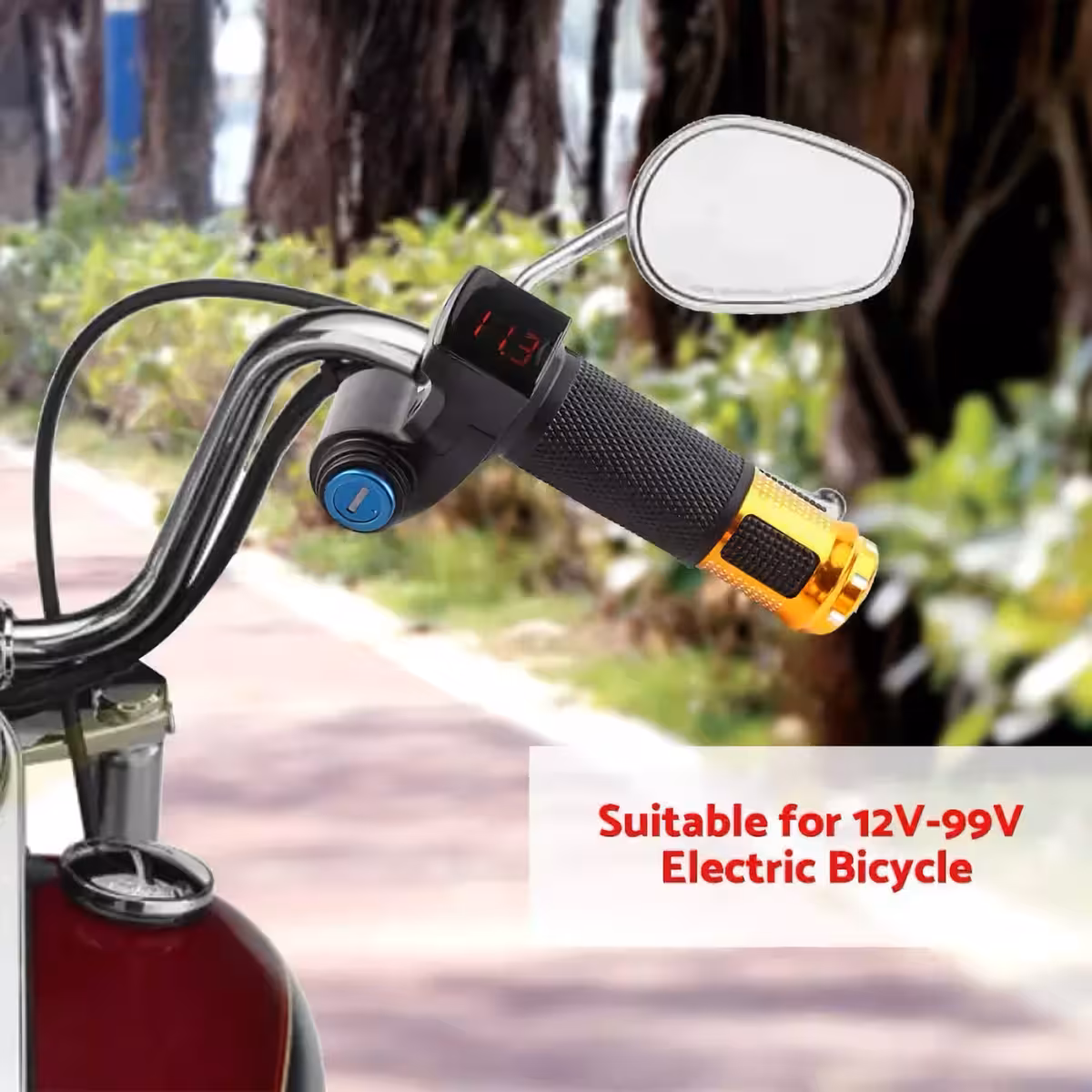 Ērts gumijas rokturis ar slēdzi un baterijas sprieguma indikatoru