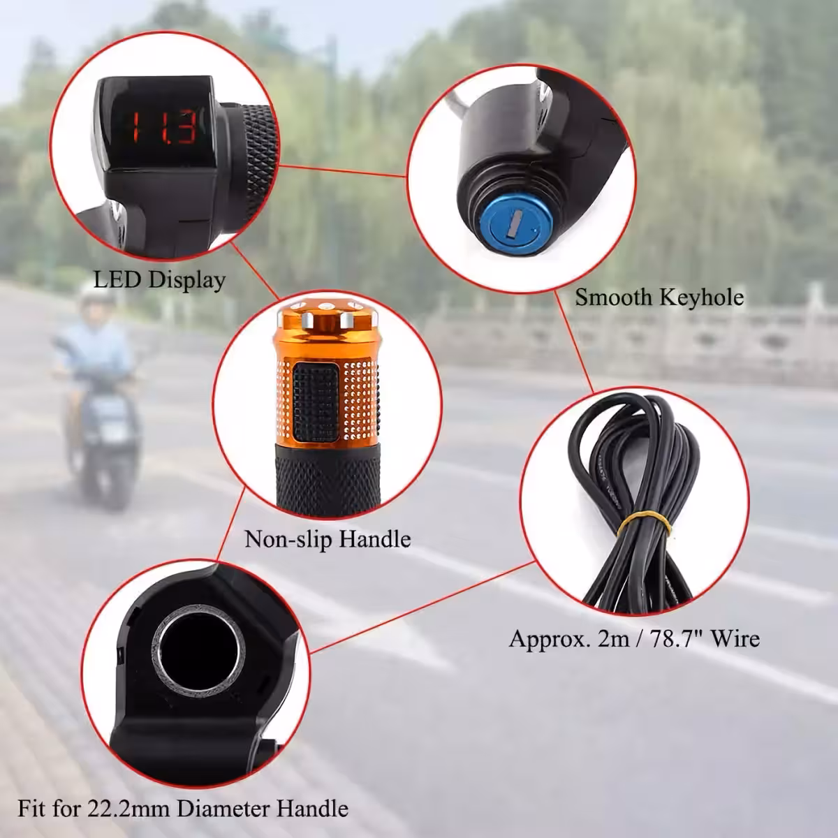 Stūres roktura sviras ar twist un baterijas līmeņa indikatoru elektriskajiem transportlīdzekļiem