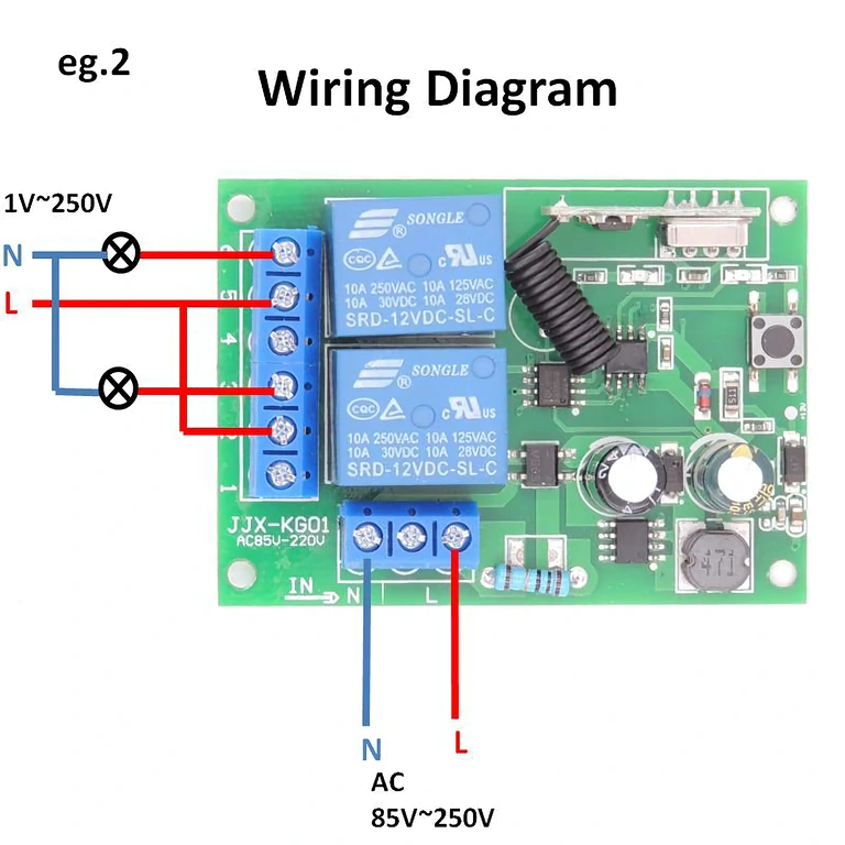 433MHz bezvadu relejs ar divu pogu vadību, saderīgs ar 220V