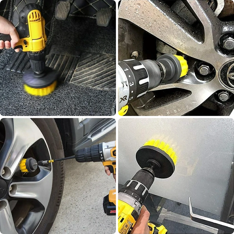 Birstu komplekts riteņu, vāciņu un grūti pieejamu stūru tīrīšanai