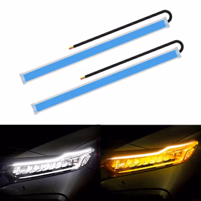 Dienas gaismas DRL LED josla ar dinamisko secīgo signālu – 2 elastīgas 60cm LED lentes, IP65 izturīgas