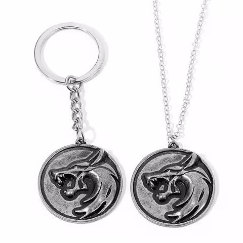 The Witcher ķēdīte un piekariņš – sudraba vilka galvas medaljons, fanu dāvana