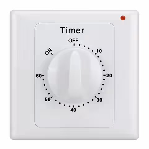 Elektriskais slēdzis ar taimeri 1–60 minūtes – mehānisks taimeris ventilatoram, gaismai, vannai, elektroierīcēm