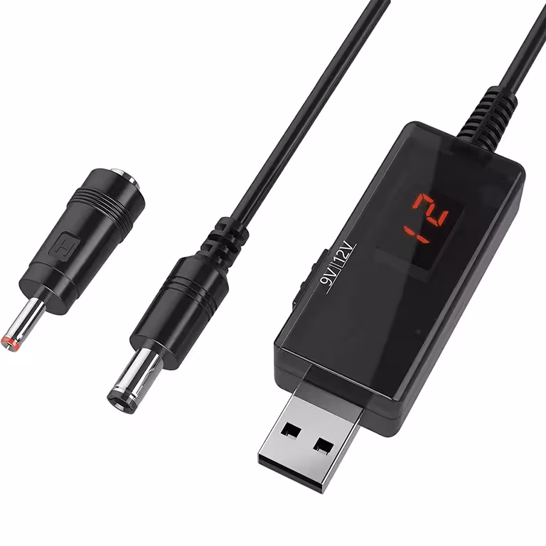 USB pārveidotāja modulis 5V uz 9V / 12V – Step-Up invertors ar LED displeju un UPS funkciju auto, maršrutētājiem un DIY