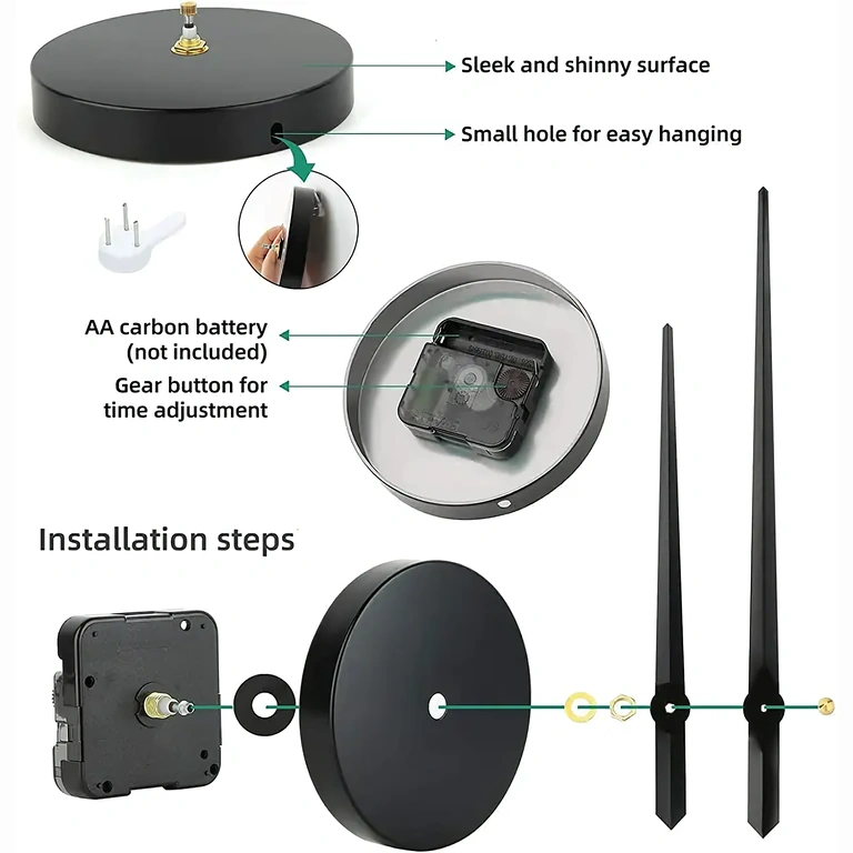 Dekoratīvs sienas pulkstenis ar klusuma mehānismu Liels 3D sienas pulkstenis ar spīdīgām melnām ciparu zīmēm, bez trokšņa