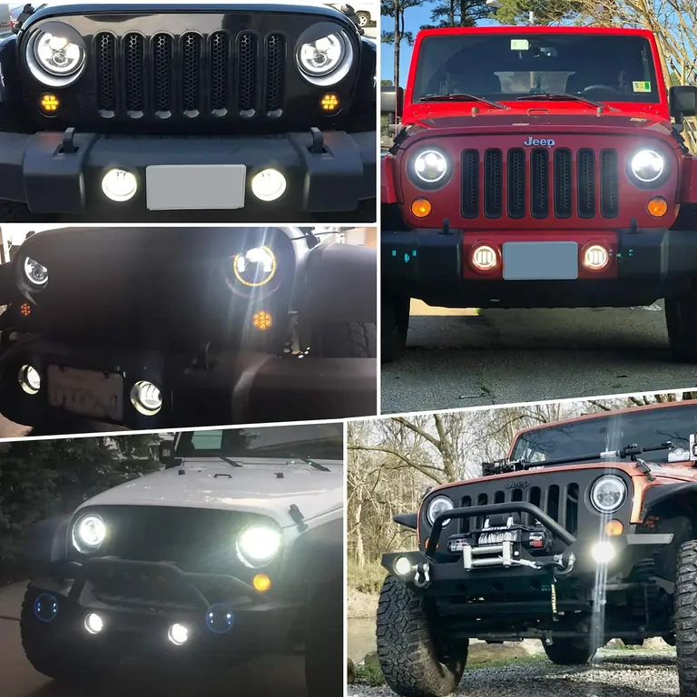 7" LED apaļais lukturis, saderīgs ar Jeep Wrangler, 7000lm, H4/H13
