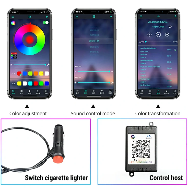 Elastīga LED RGB lenta auto interjeram