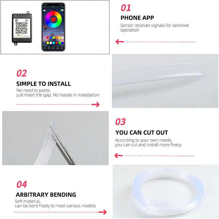 Elastīgs RGB neona vads auto dekoram