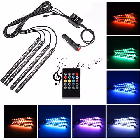 Auto interjera LED apgaismojuma komplekts – RGB lente ar skaņas sensoru