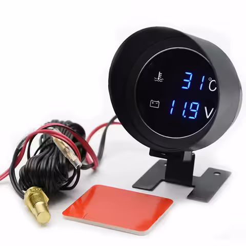 Motora ūdens temperatūras indikators ar sensoru un digitālo voltmetru – auto, traktors, 12V/24V