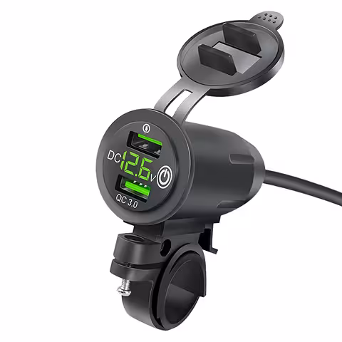 USB lādētājs telefoniem ar voltmetru, QC 3.0 – motocikla kontaktligzda, ātra uzlāde