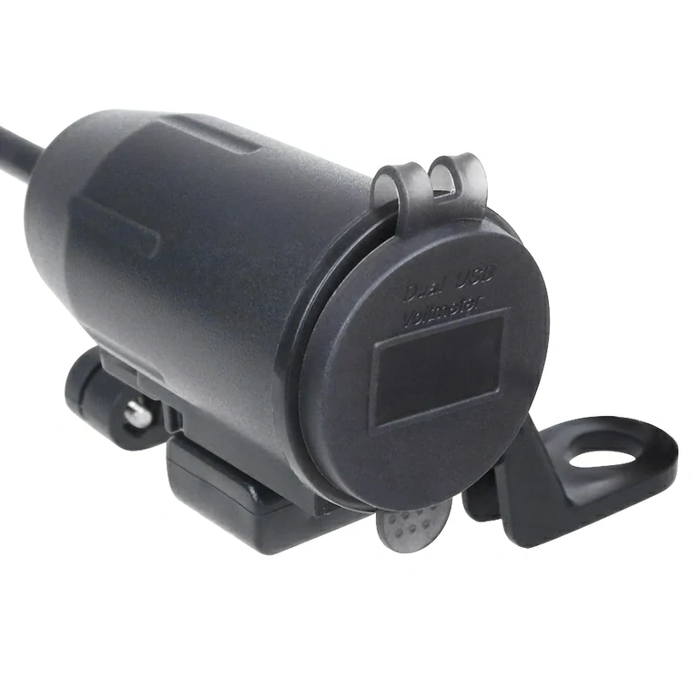 Motocikla lādētājs ar stiprinājumu uz spoguļa