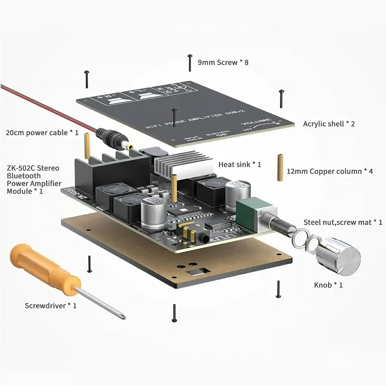DIY Bluetooth stereo audio plāksne ar TPA3116D2, 100W kopā.