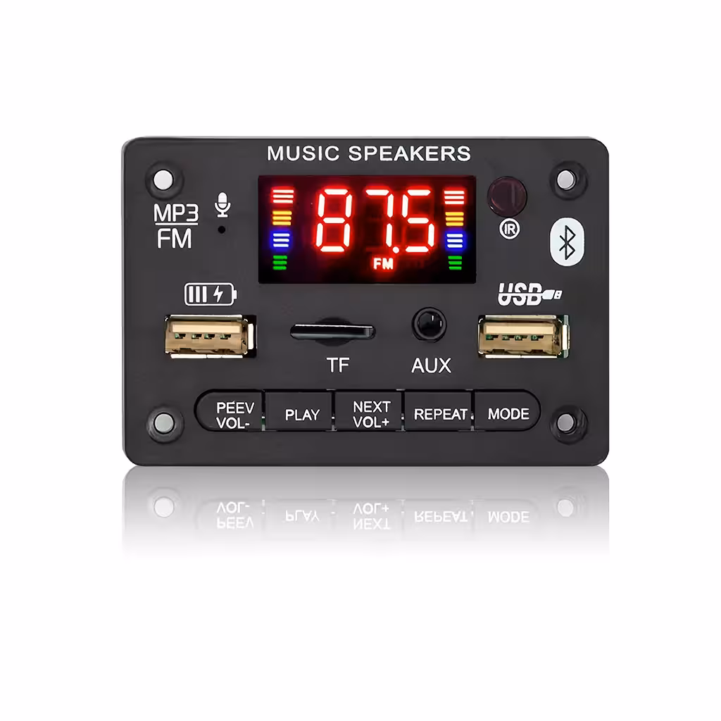 Bluetooth audio modulis 5.0 ar FM radio, MP3 un stereo pastiprinātāju 2x40W 5V/12V