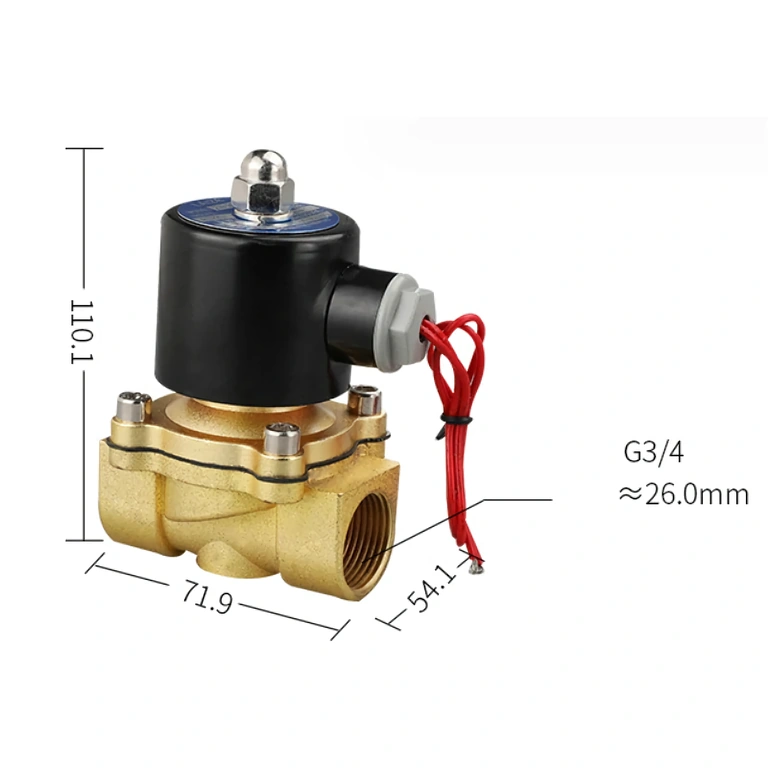 Solenoīda vārsta dimensijas Detalizēti 220V 3/4 collu solenoīda vārsta izmēri