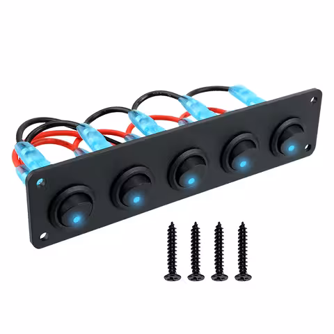 5 pogu auto slēdžu panelis ON/OFF ar zilu LED 12V/24V