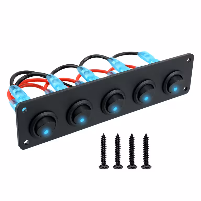 5 pogu auto slēdžu panelis ON/OFF ar zilu LED 12V/24V