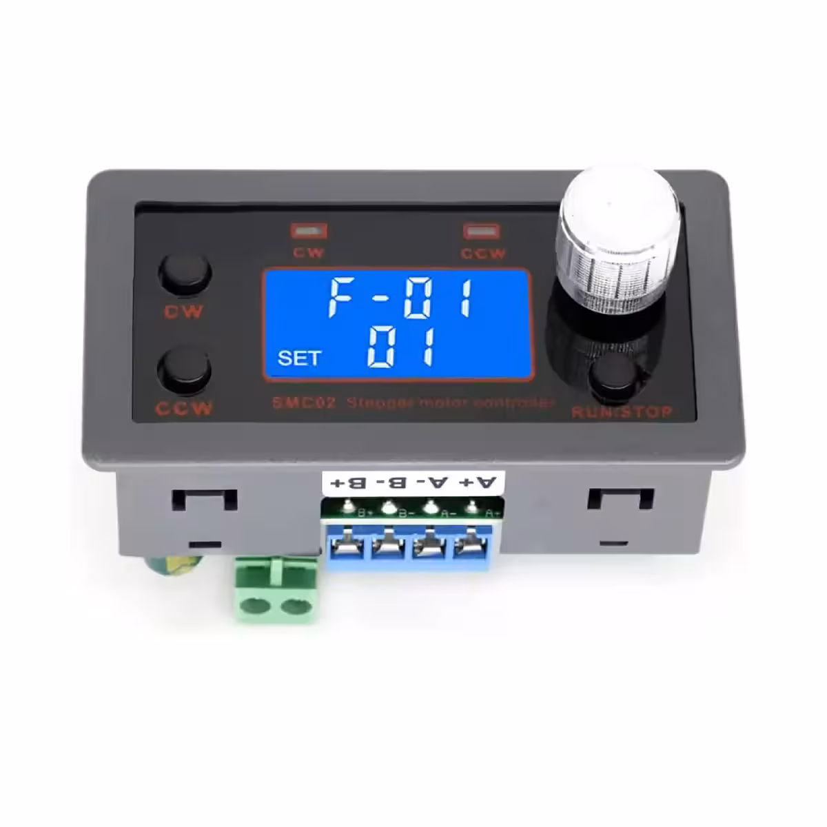 LCD ekrāns ar regulējamiem parametriem ātrumam, aizkavei un cikliem