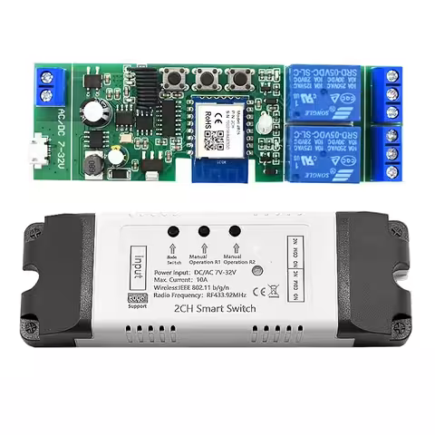 WiFi releja modulis 2 kanāli 5V–24V – saderīgs ar Tuya Smart Life