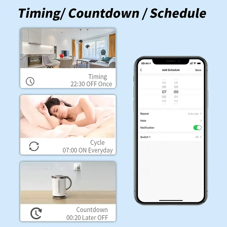 Dienas un nedēļas programmēšana Viedā kontaktdakša ar programmējamu automātisko vadību
