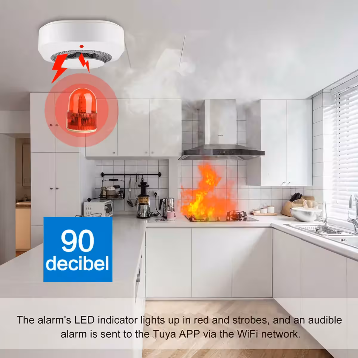 Bezvadu dūmu sensors mājas drošībai ar Tuya WiFi