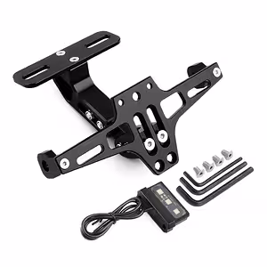 Universāls sporta motocikla numura zīmju turētājs ar LED, saliekams