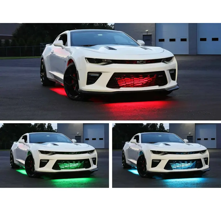 LED apgaismojums zem automašīnas vizuālam efektam naktī