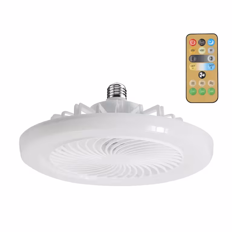 Balts griestu ventilators ar tālvadību un dimmējamu LED gaismu – iekštelpas un terase
