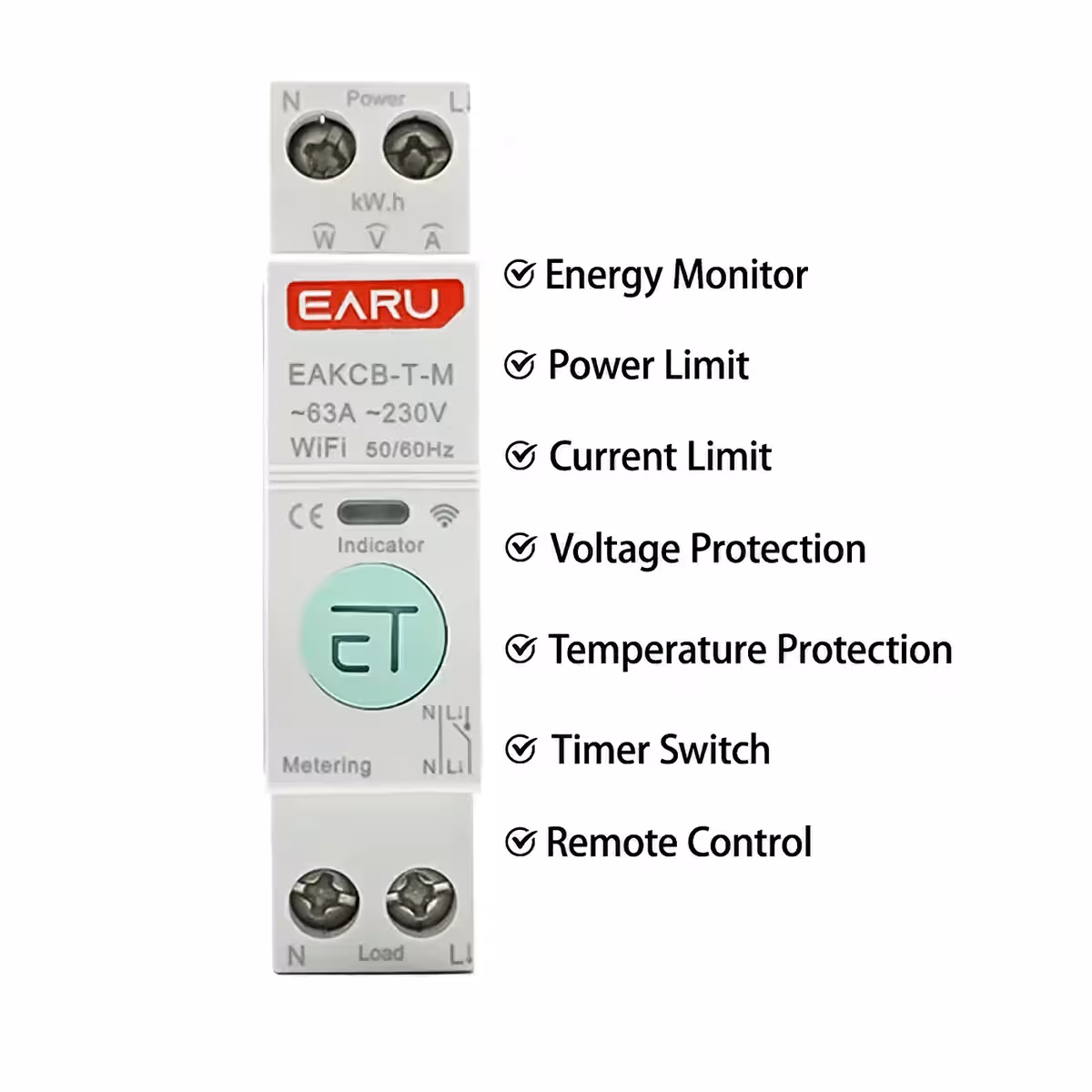 Attēls ar viedā elektriskā skaitītāja galvenajām funkcijām: aizsardzība, kontrole, uzraudzība