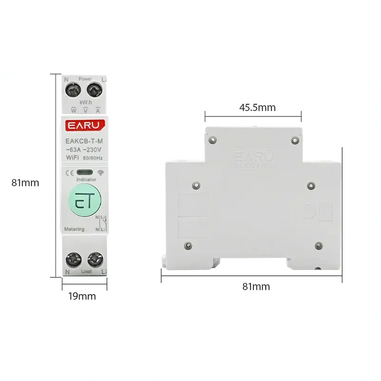 Elektriskais skaitītājs ar drošības vāku Skaitītāja sānskats ar aizsardzību savienojumu spailēm