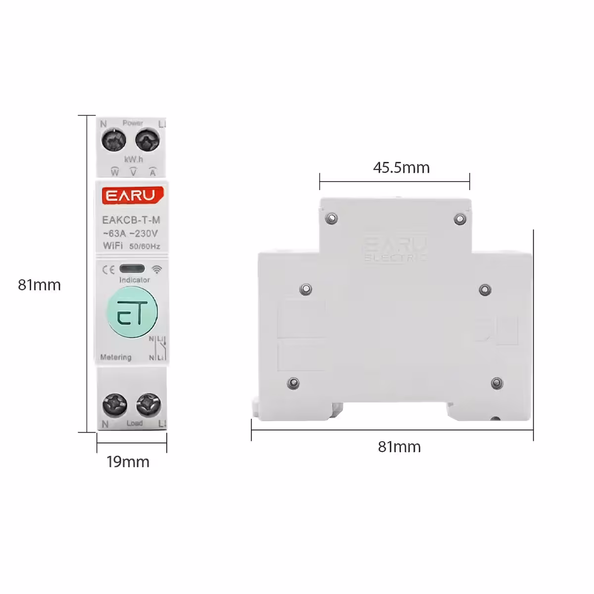 Skaitītāja sānskats ar aizsardzību savienojumu spailēm