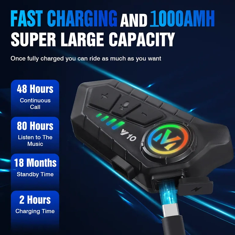 Motociklu interkoms ar līdz pat 32 stundu darbības laiku