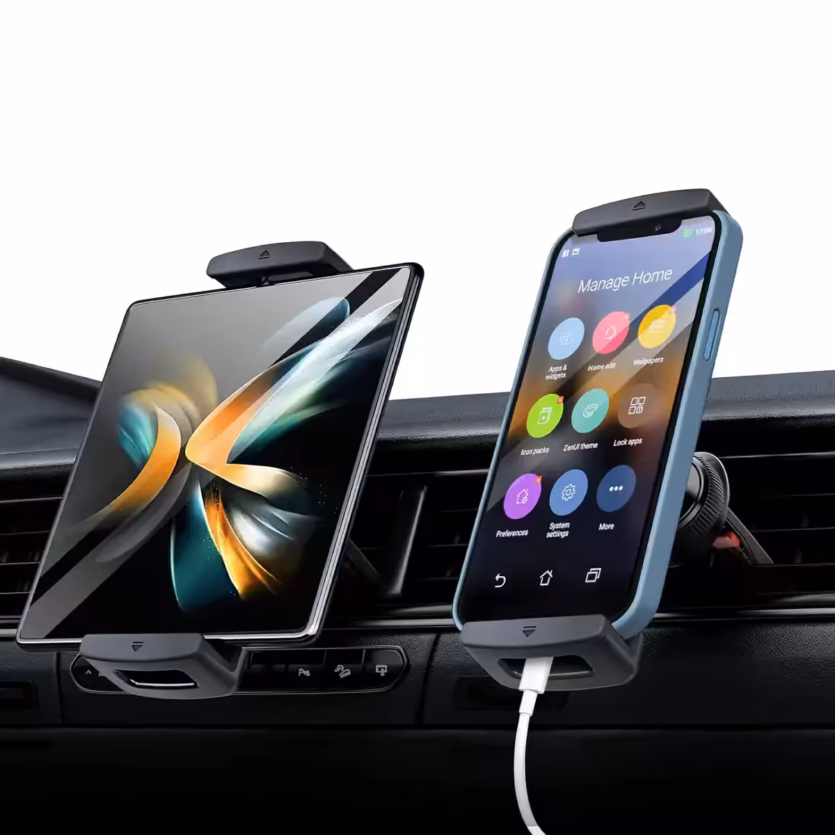 Regulējams auto turētājs planšetēm 7–12 collas, stiprināšanai uz ventilācijas režģa