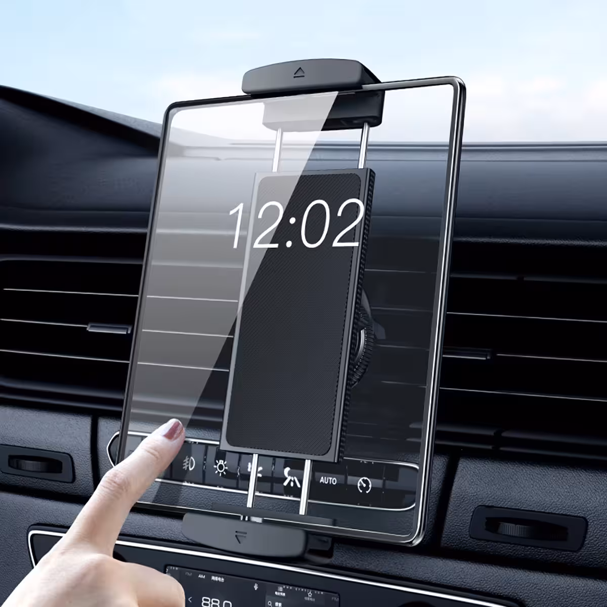 Izturīgs automašīnas planšetdatora turētājs, stiprinājums uz ventilācijas režģa