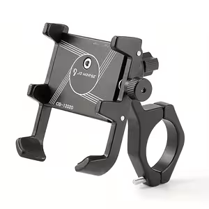 Regulējams tālruņa turētājs motociklam, velosipēdam, elektriskajam skūterim un ATV – melns alumīnijs