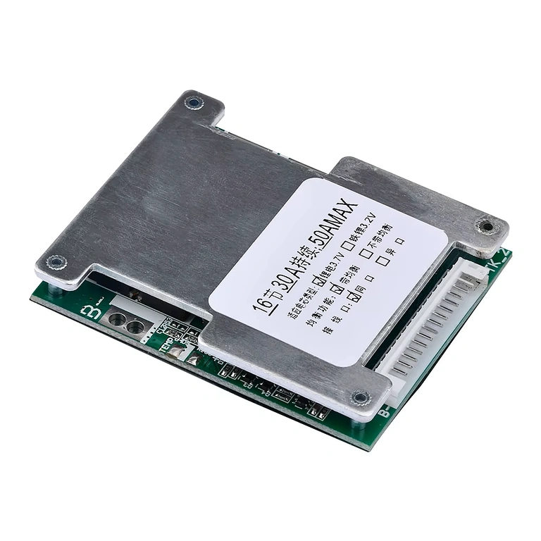 Detalizēts elektroniskās plates skats BMS 16S 60V 40A modulī