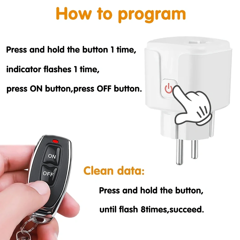 RF433 tālvadības kontaktligzda viegli uzstādāma, plug & play