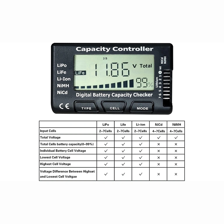 2–7S Li-Ion, LiPo, LiFe digitālais testeris ar augstu precizitāti