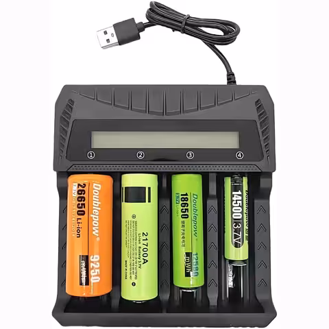 Universāls 18650 akumulatoru lādētājs – Li-ion AA AAA 3.7V uzlādes lādētājs, 4 sloti, LCD displejs un USB-C barošana