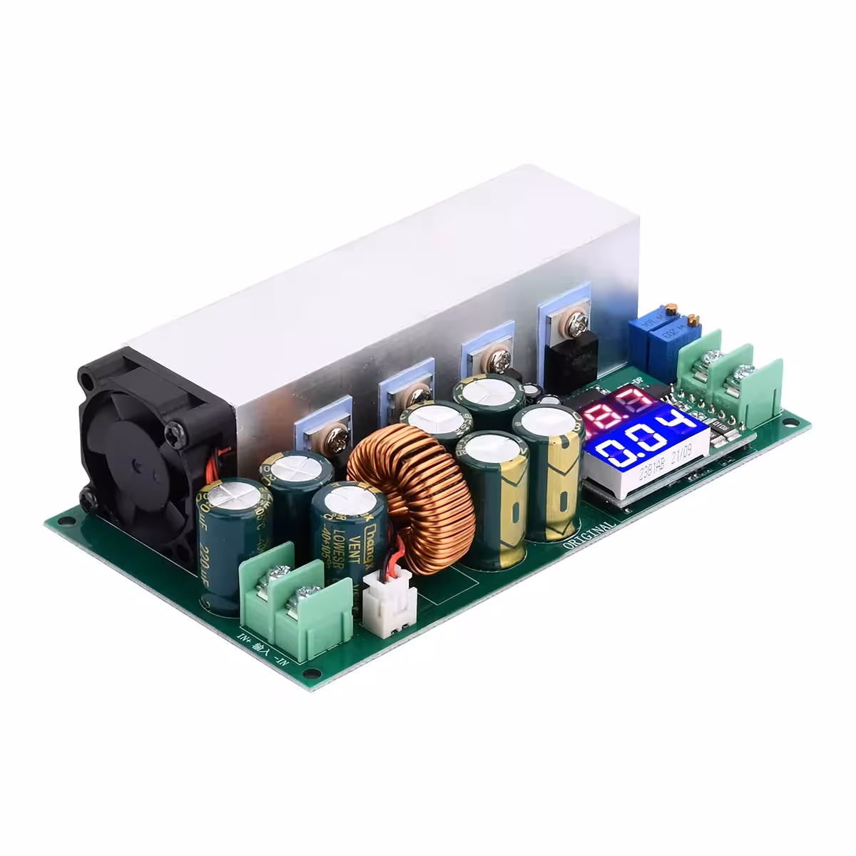 DC12-80V 20A Buck moduļa skats no labās puses