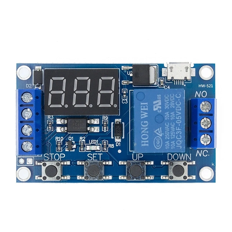 Releja modulis ar aizturi 6–30V vispārīgs skats