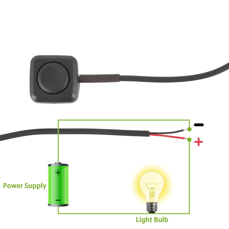 Savienojumu diagramma: sarkans = plus, melns = mīnus