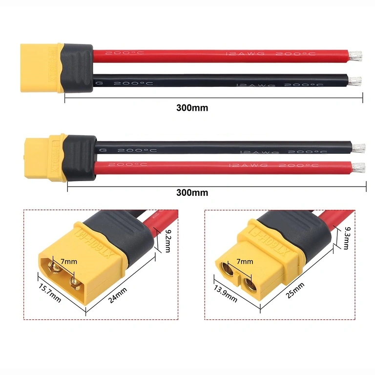 XT60 savienotāja izmēri XT60 sieviešu un vīriešu savienotāja izmēru skice